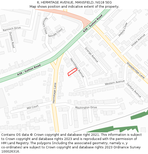 6, HERMITAGE AVENUE, MANSFIELD, NG18 5EG: Location map and indicative extent of plot