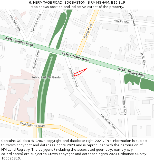 6, HERMITAGE ROAD, EDGBASTON, BIRMINGHAM, B15 3UR: Location map and indicative extent of plot