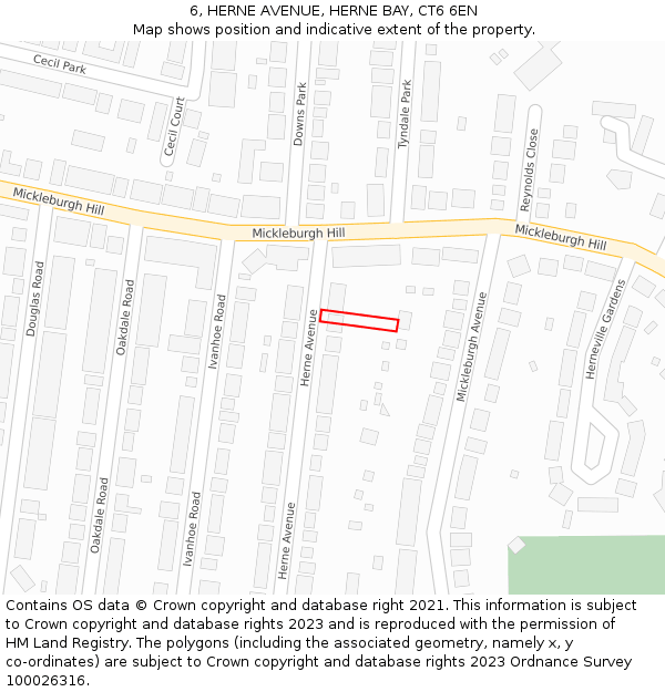 6, HERNE AVENUE, HERNE BAY, CT6 6EN: Location map and indicative extent of plot