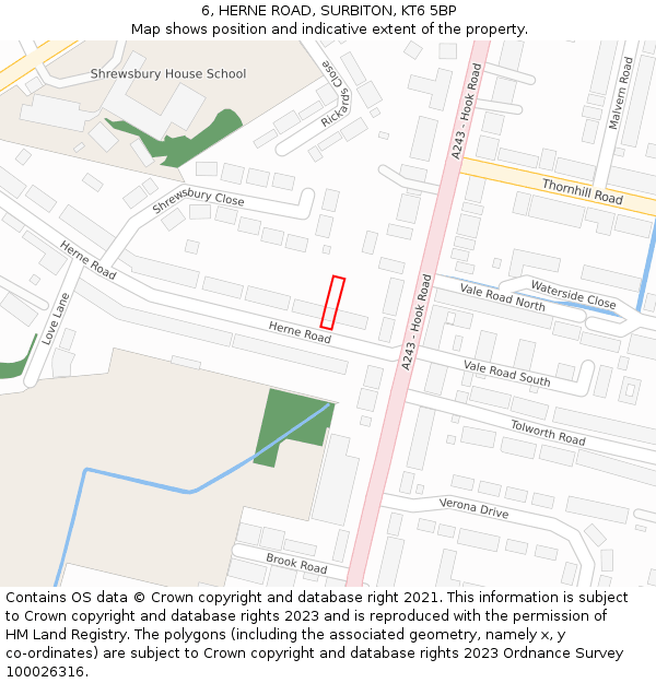 6, HERNE ROAD, SURBITON, KT6 5BP: Location map and indicative extent of plot