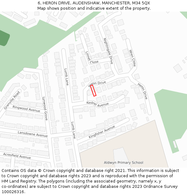 6, HERON DRIVE, AUDENSHAW, MANCHESTER, M34 5QX: Location map and indicative extent of plot