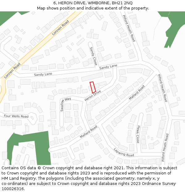 6, HERON DRIVE, WIMBORNE, BH21 2NQ: Location map and indicative extent of plot