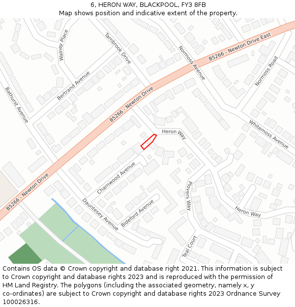 6, HERON WAY, BLACKPOOL, FY3 8FB: Location map and indicative extent of plot