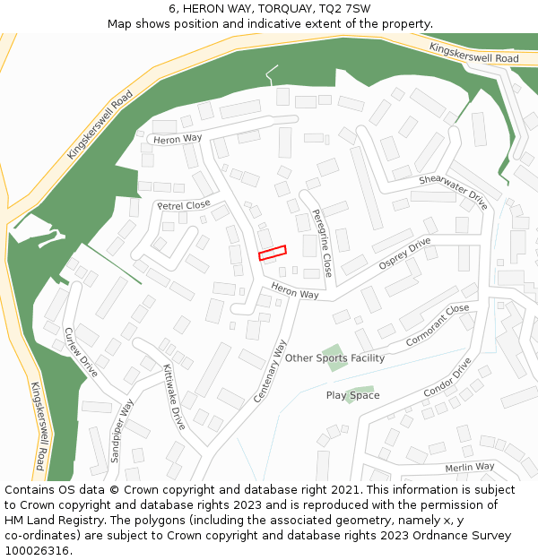 6, HERON WAY, TORQUAY, TQ2 7SW: Location map and indicative extent of plot