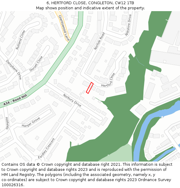 6, HERTFORD CLOSE, CONGLETON, CW12 1TB: Location map and indicative extent of plot