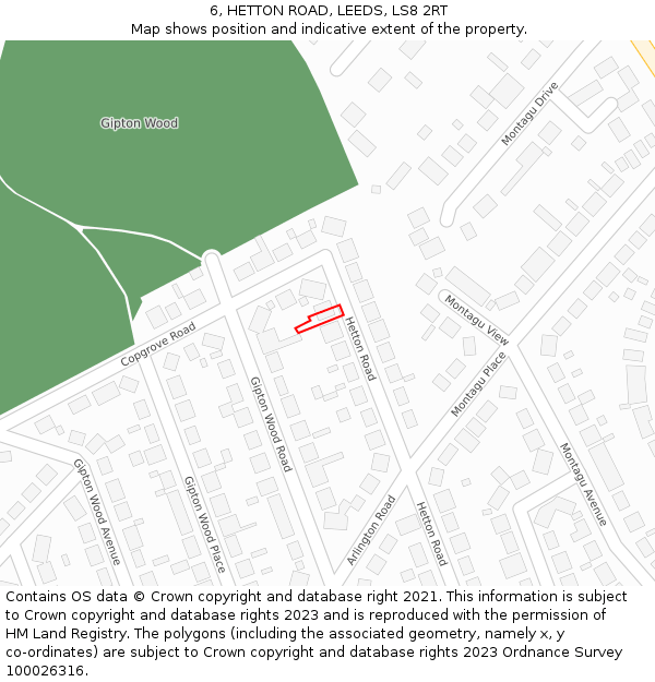 6, HETTON ROAD, LEEDS, LS8 2RT: Location map and indicative extent of plot