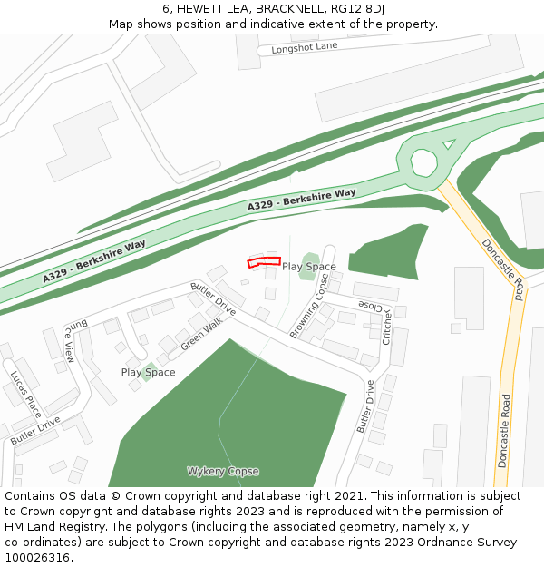 6, HEWETT LEA, BRACKNELL, RG12 8DJ: Location map and indicative extent of plot
