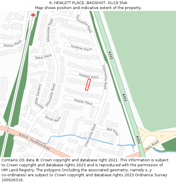 6, HEWLETT PLACE, BAGSHOT, GU19 5NA: Location map and indicative extent of plot