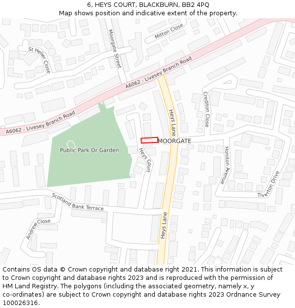 6, HEYS COURT, BLACKBURN, BB2 4PQ: Location map and indicative extent of plot