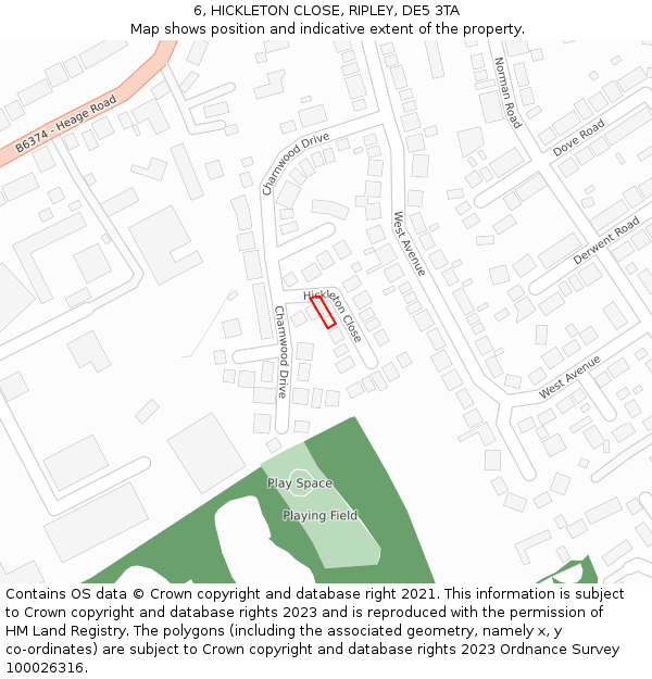 6, HICKLETON CLOSE, RIPLEY, DE5 3TA: Location map and indicative extent of plot