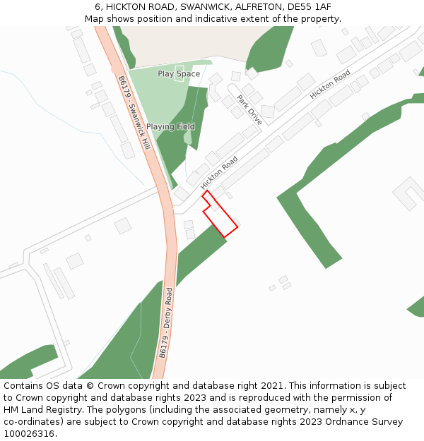 6, HICKTON ROAD, SWANWICK, ALFRETON, DE55 1AF: Location map and indicative extent of plot