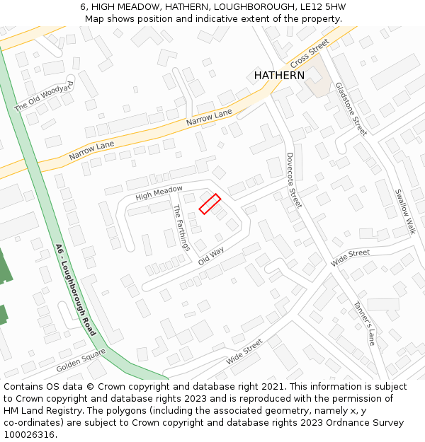 6, HIGH MEADOW, HATHERN, LOUGHBOROUGH, LE12 5HW: Location map and indicative extent of plot