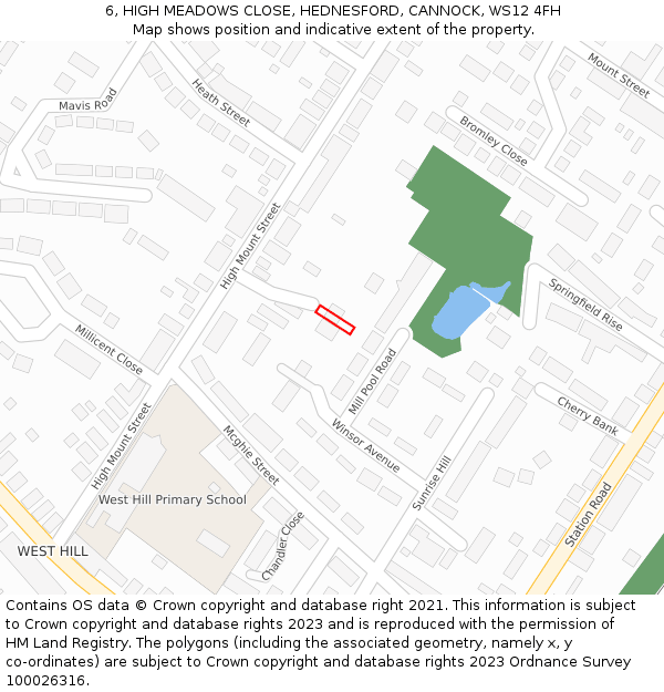 6, HIGH MEADOWS CLOSE, HEDNESFORD, CANNOCK, WS12 4FH: Location map and indicative extent of plot