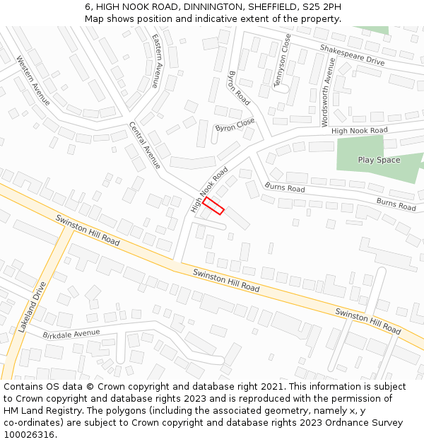 6, HIGH NOOK ROAD, DINNINGTON, SHEFFIELD, S25 2PH: Location map and indicative extent of plot