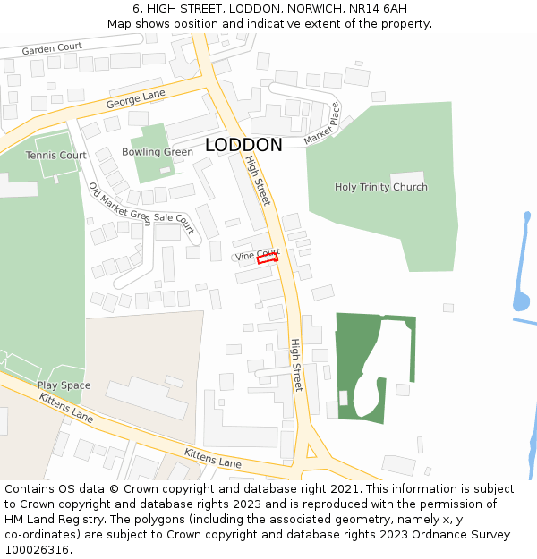 6, HIGH STREET, LODDON, NORWICH, NR14 6AH: Location map and indicative extent of plot