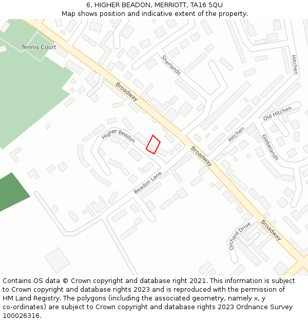 6, HIGHER BEADON, MERRIOTT, TA16 5QU: Location map and indicative extent of plot