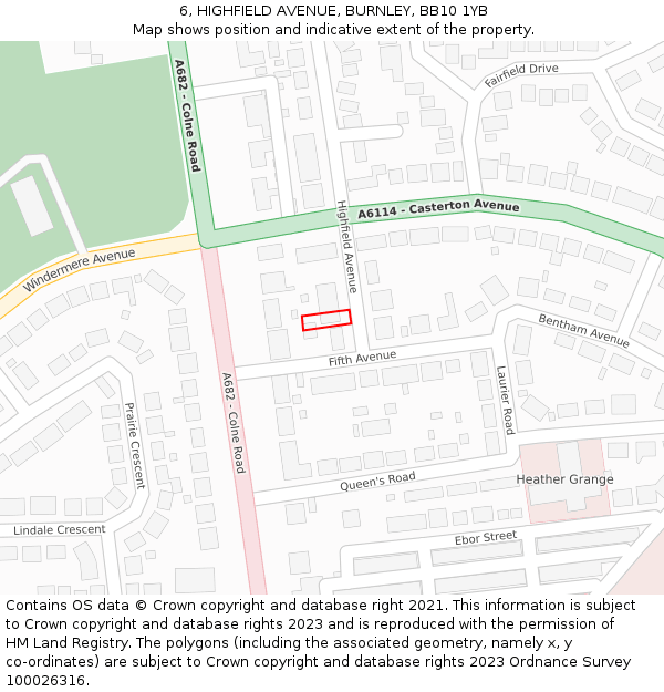 6, HIGHFIELD AVENUE, BURNLEY, BB10 1YB: Location map and indicative extent of plot
