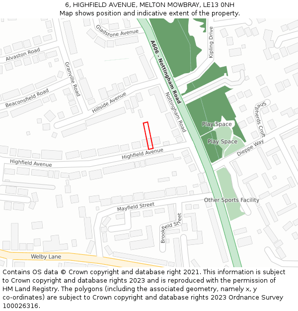 6, HIGHFIELD AVENUE, MELTON MOWBRAY, LE13 0NH: Location map and indicative extent of plot