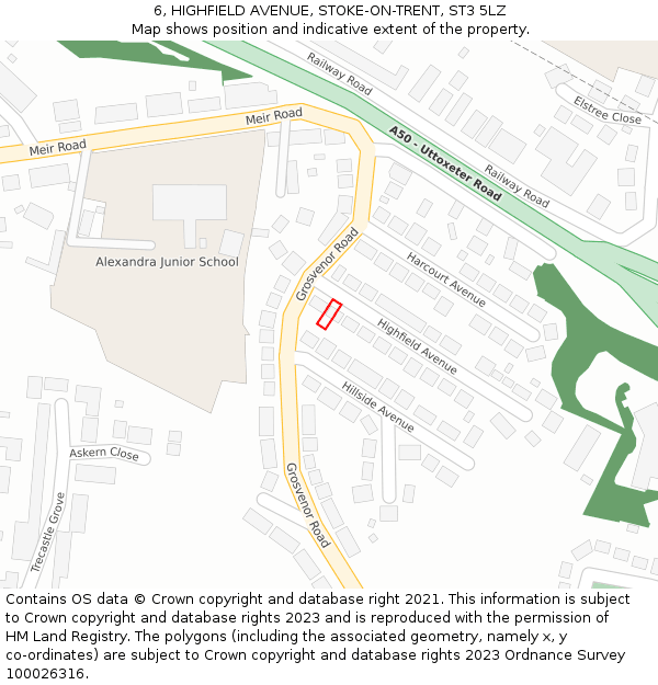 6, HIGHFIELD AVENUE, STOKE-ON-TRENT, ST3 5LZ: Location map and indicative extent of plot