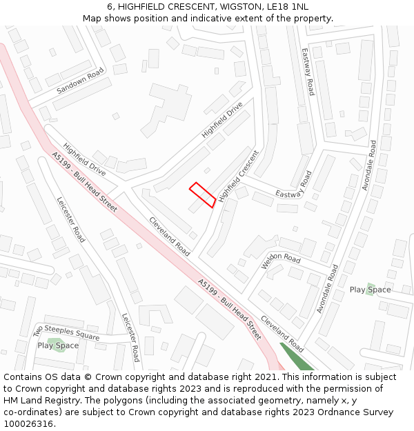 6, HIGHFIELD CRESCENT, WIGSTON, LE18 1NL: Location map and indicative extent of plot