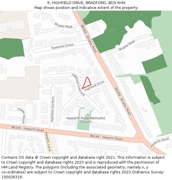 6, HIGHFIELD DRIVE, BRADFORD, BD9 6HN: Location map and indicative extent of plot