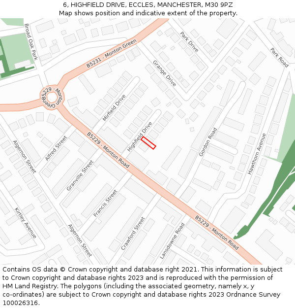 6, HIGHFIELD DRIVE, ECCLES, MANCHESTER, M30 9PZ: Location map and indicative extent of plot