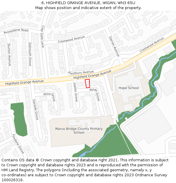 6, HIGHFIELD GRANGE AVENUE, WIGAN, WN3 6SU: Location map and indicative extent of plot