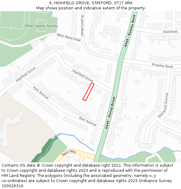 6, HIGHFIELD GROVE, STAFFORD, ST17 9RA: Location map and indicative extent of plot