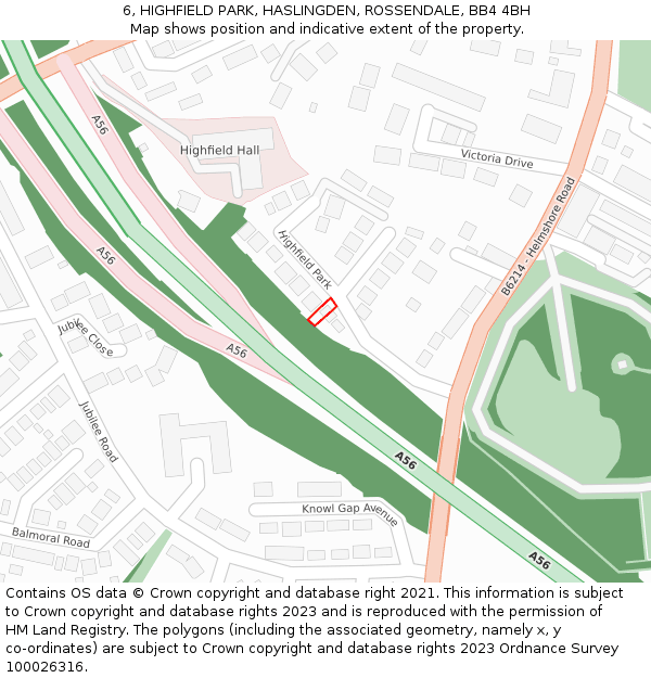 6, HIGHFIELD PARK, HASLINGDEN, ROSSENDALE, BB4 4BH: Location map and indicative extent of plot