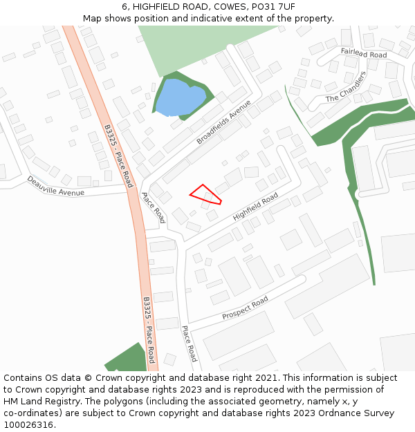 6, HIGHFIELD ROAD, COWES, PO31 7UF: Location map and indicative extent of plot