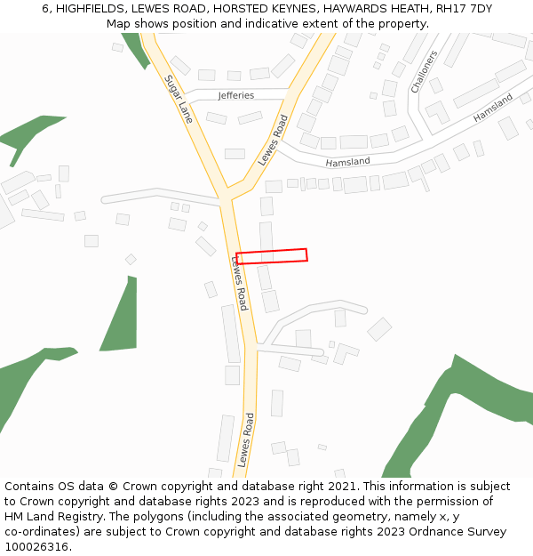 6, HIGHFIELDS, LEWES ROAD, HORSTED KEYNES, HAYWARDS HEATH, RH17 7DY: Location map and indicative extent of plot