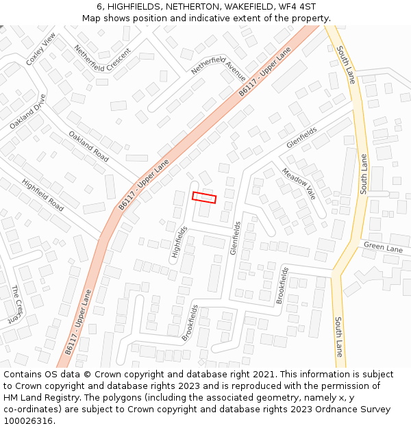 6, HIGHFIELDS, NETHERTON, WAKEFIELD, WF4 4ST: Location map and indicative extent of plot