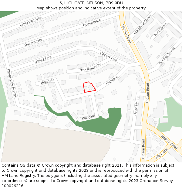 6, HIGHGATE, NELSON, BB9 0DU: Location map and indicative extent of plot