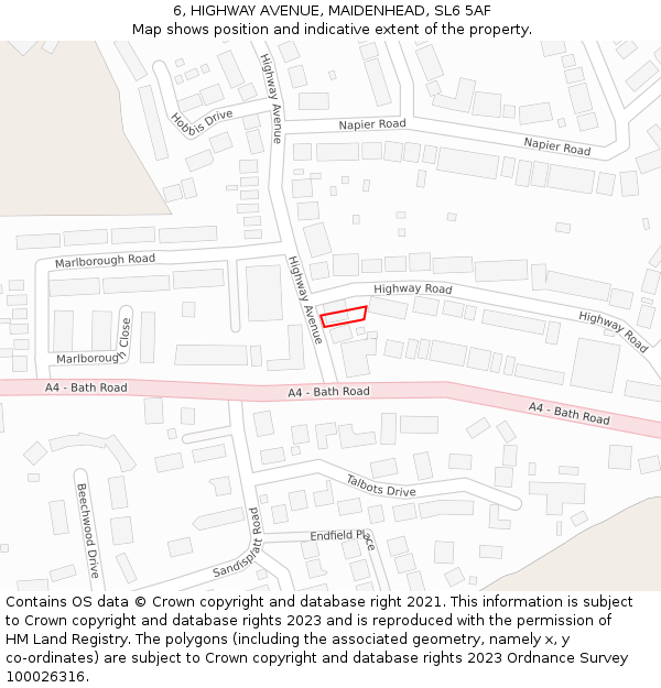 6, HIGHWAY AVENUE, MAIDENHEAD, SL6 5AF: Location map and indicative extent of plot