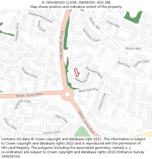 6, HIGHWOOD CLOSE, SWINDON, SN2 2RE: Location map and indicative extent of plot