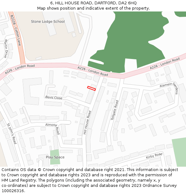 6, HILL HOUSE ROAD, DARTFORD, DA2 6HQ: Location map and indicative extent of plot