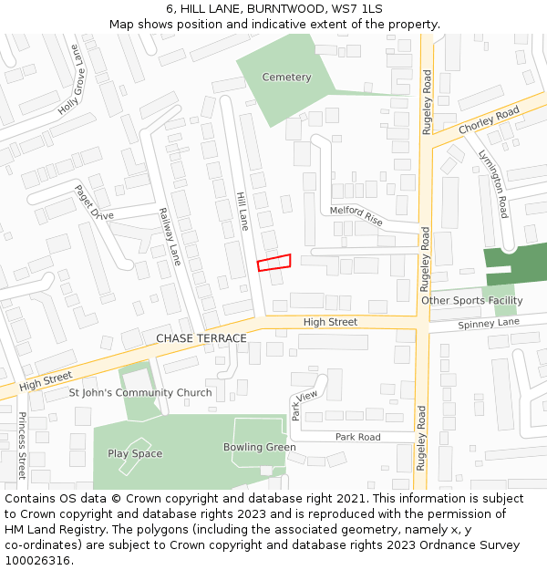 6, HILL LANE, BURNTWOOD, WS7 1LS: Location map and indicative extent of plot