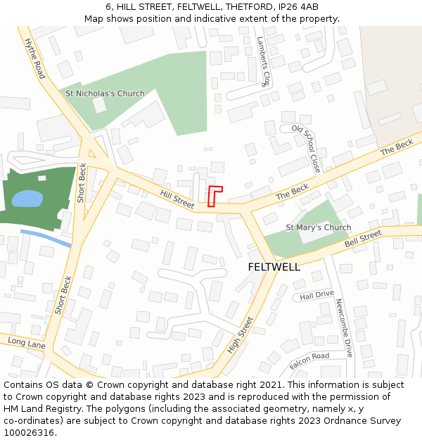 6, HILL STREET, FELTWELL, THETFORD, IP26 4AB: Location map and indicative extent of plot