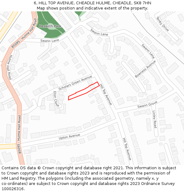 6, HILL TOP AVENUE, CHEADLE HULME, CHEADLE, SK8 7HN: Location map and indicative extent of plot