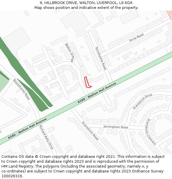 6, HILLBROOK DRIVE, WALTON, LIVERPOOL, L9 6GA: Location map and indicative extent of plot