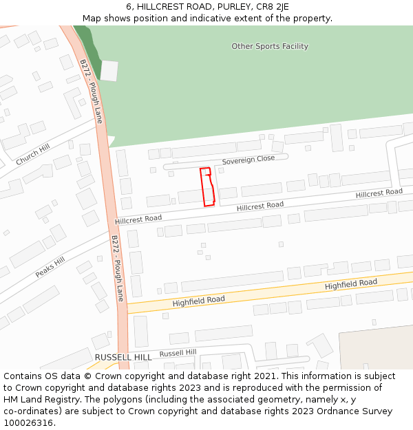 6, HILLCREST ROAD, PURLEY, CR8 2JE: Location map and indicative extent of plot