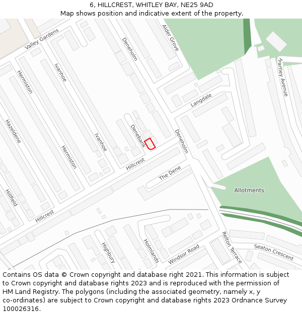 6, HILLCREST, WHITLEY BAY, NE25 9AD: Location map and indicative extent of plot