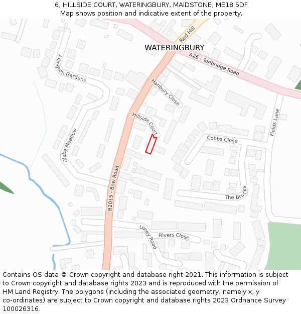 6, HILLSIDE COURT, WATERINGBURY, MAIDSTONE, ME18 5DF: Location map and indicative extent of plot