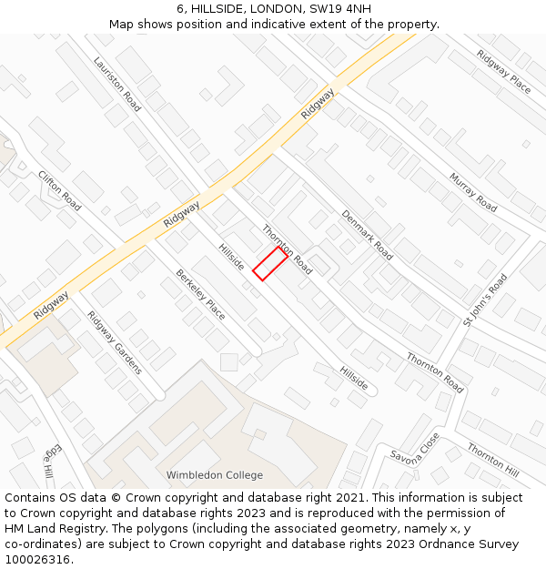 6, HILLSIDE, LONDON, SW19 4NH: Location map and indicative extent of plot