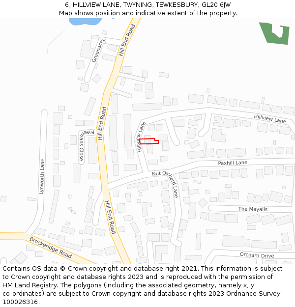 6, HILLVIEW LANE, TWYNING, TEWKESBURY, GL20 6JW: Location map and indicative extent of plot