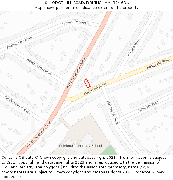 6, HODGE HILL ROAD, BIRMINGHAM, B34 6DU: Location map and indicative extent of plot