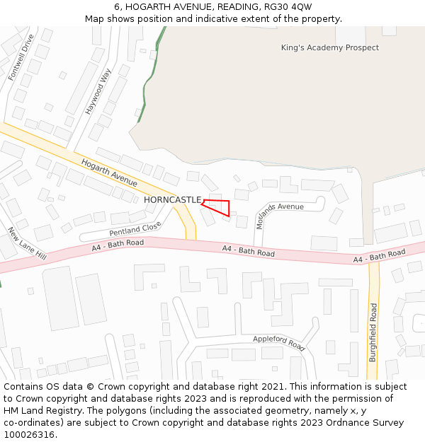6, HOGARTH AVENUE, READING, RG30 4QW: Location map and indicative extent of plot