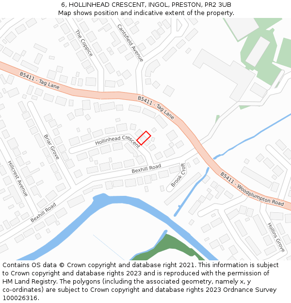 6, HOLLINHEAD CRESCENT, INGOL, PRESTON, PR2 3UB: Location map and indicative extent of plot