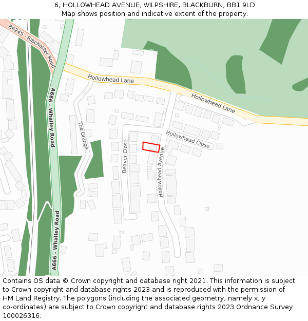 6, HOLLOWHEAD AVENUE, WILPSHIRE, BLACKBURN, BB1 9LD: Location map and indicative extent of plot