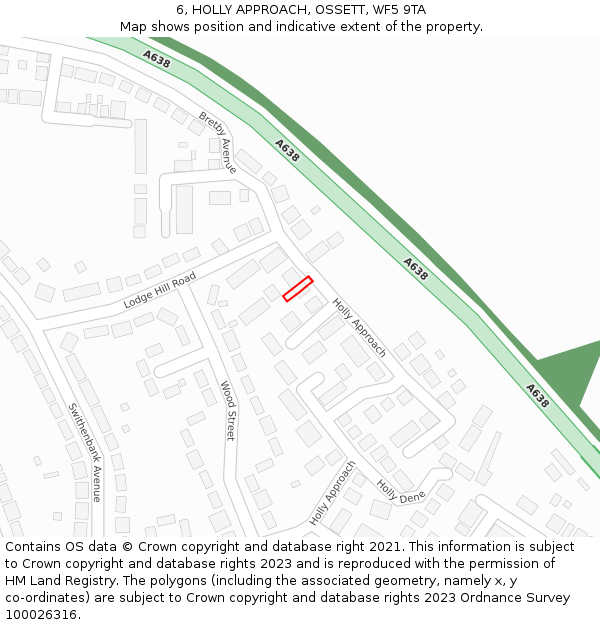 6, HOLLY APPROACH, OSSETT, WF5 9TA: Location map and indicative extent of plot